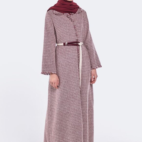 Riva Tweed Abaya Besht 3 Piece Set with Scarf & Long Sleeve Under Dress - Picture 4 of 7